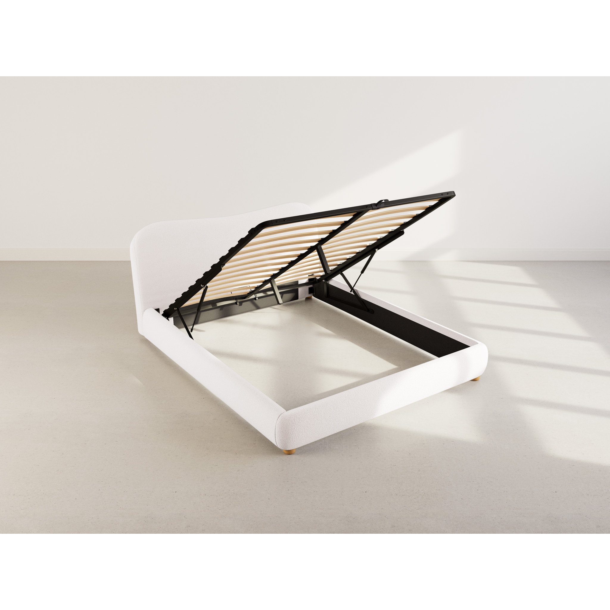 Hugo - lit coffre - 160x200 cm - en tissu bouclette - Beige