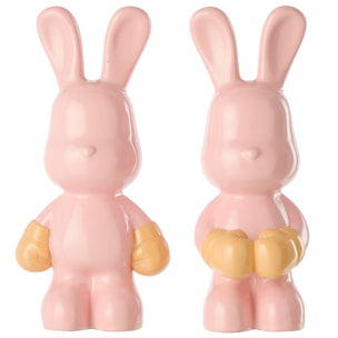 J-Line Lapin Ray Boxe - polyrésine - abricot/rose clair - 2 pièces