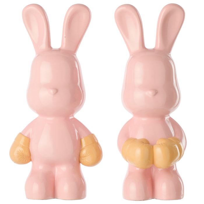 J-Line Lapin Ray Boxe - polyrésine - abricot/rose clair - 2 pièces