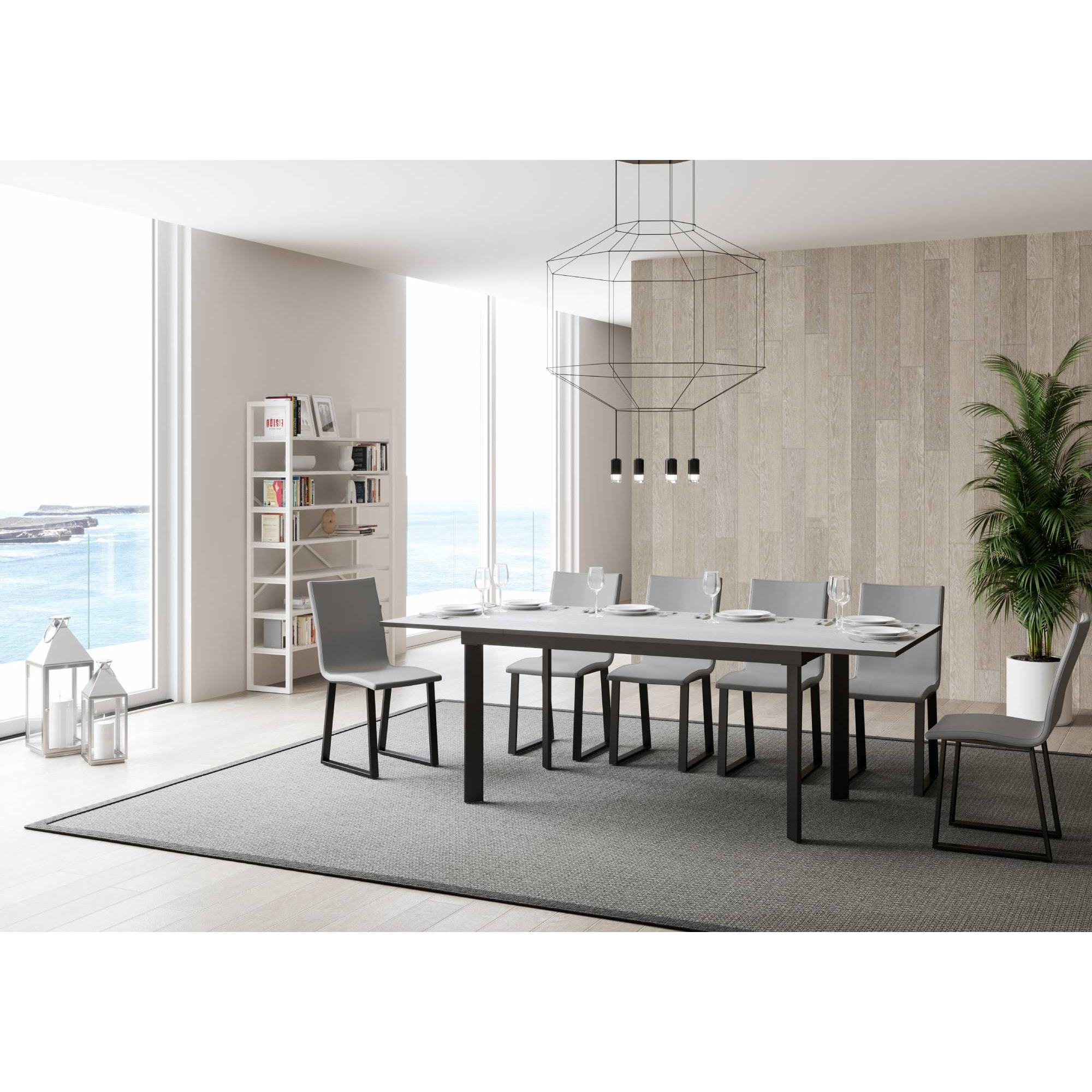 Mesa extensible 90x160/220 cm Cumar Fresno Blanco estructura Antracita