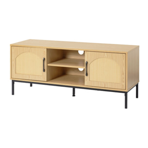 Nagato - meuble tv - cannage et effet bois - 2 portes et 2 niches - 120 cm - Bois / Noir