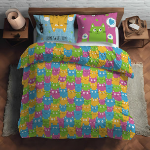 Parure copripiumino happycat multicolor 100% cotone