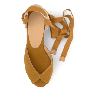 Sandalia de cuña Bilina estilo peep-toe en algodón orgánico lavado