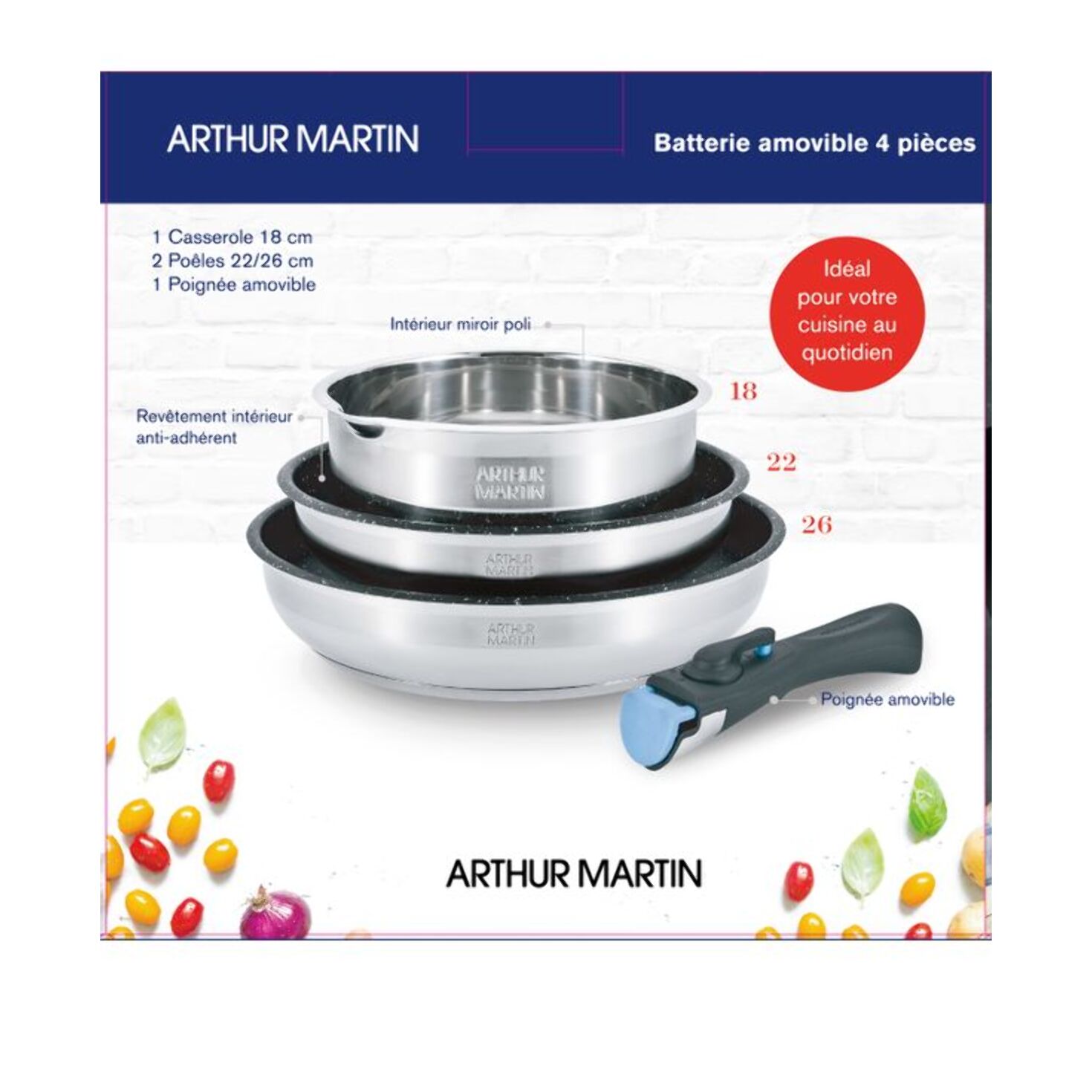 Batterie amovible 4 pièces inox