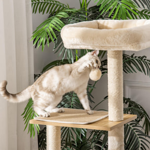 Árbol Rascador para Gatos con Plataforma Altura 126 cm Torre Escalador para Gatos con Hamaca Caseta Cama Postes de Sisal y Bolas para Jugar 48x40x126 cm Beige