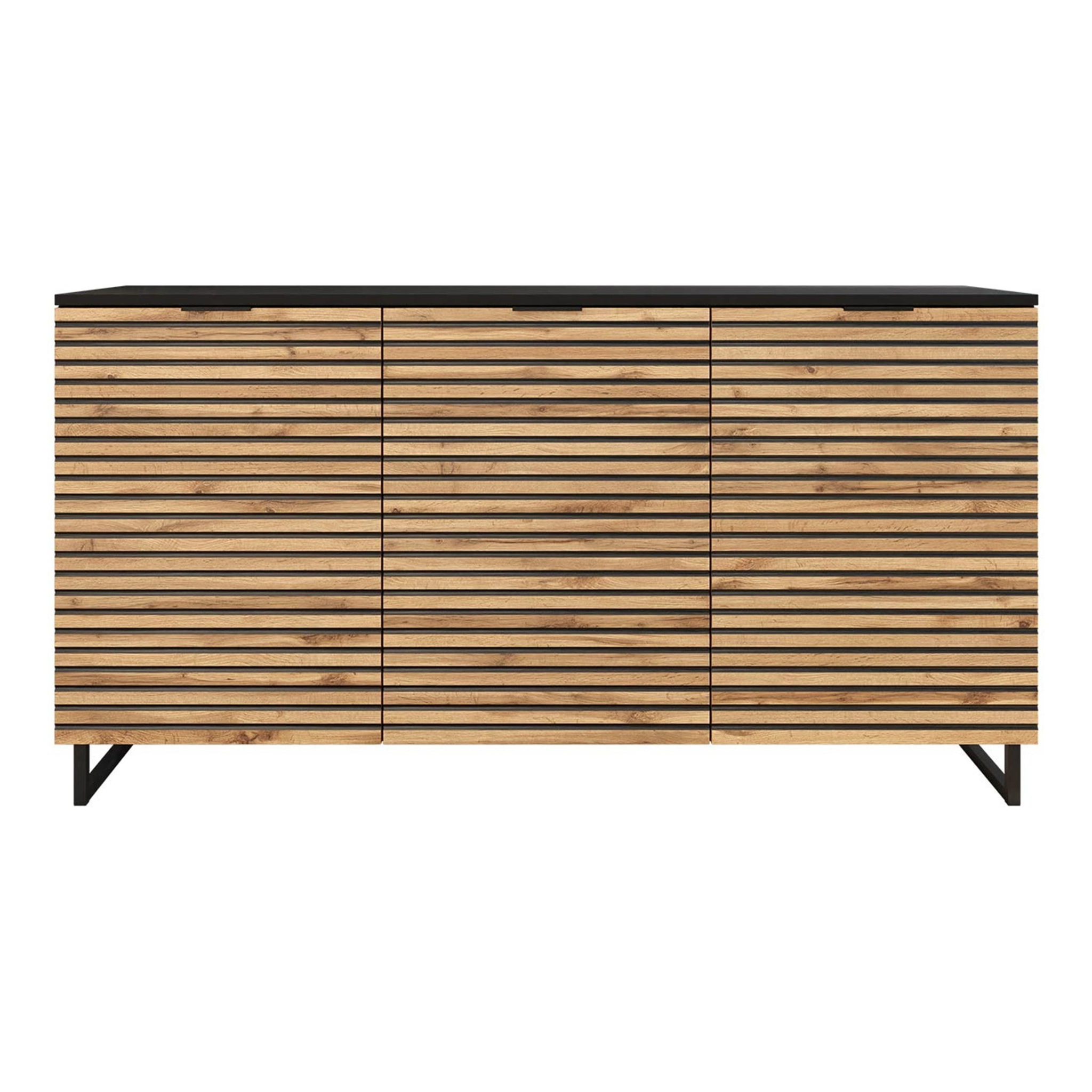 Olympie - buffet bas - bois et noir - 150 cm - Noir / Bois