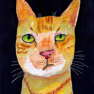 Affiche enfant chat roux  Affiche + cadre en bois - Chêne