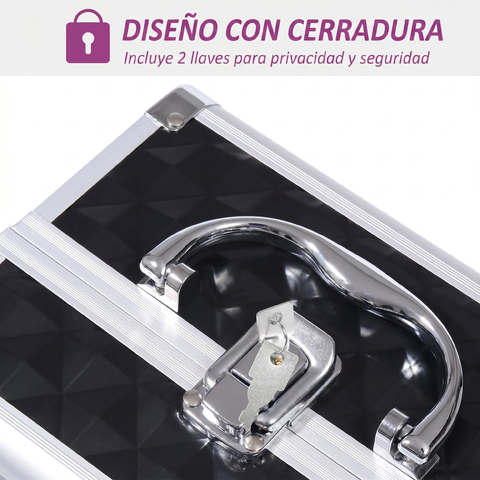 Maletín de Maquillaje Organizador Cosméticos Profesional Estuche de Maquillaje Caja de Belleza Portátil Con Espejo Cerradura Varios Compartimientos 20x15x15cm Aluminio Negro
