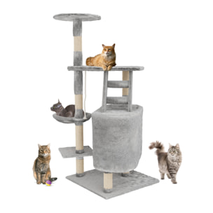 Albero per Gatto con Graffiatoio Cuccia Giocattolo Gatti Parco Giochi Tiragraffi in Sisal Naturale 120 x 55 x 40 Cm (Colore Grigio Figaro 30058)