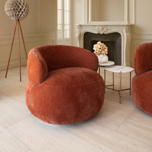 Fauteuil pivotant en velours texturé terracotta GLOVE