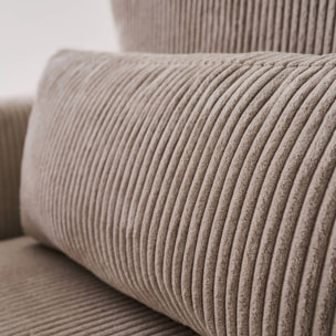 Canapé d'angle convertible réversible 5 places velours côtelé taupe avec coffre de rangement - Theo