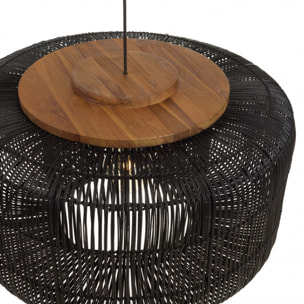 ALIDA - Suspension 'seau' 76x76cm en rotin couleur noire et teck