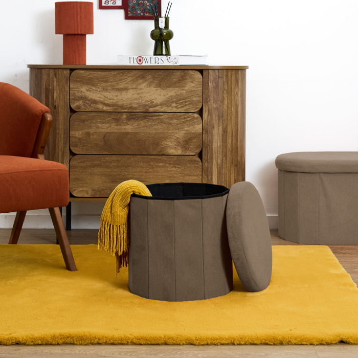Coffre Pouf Pliable - HOME DECO FACTORY - Jules - Côtelé - Taupe