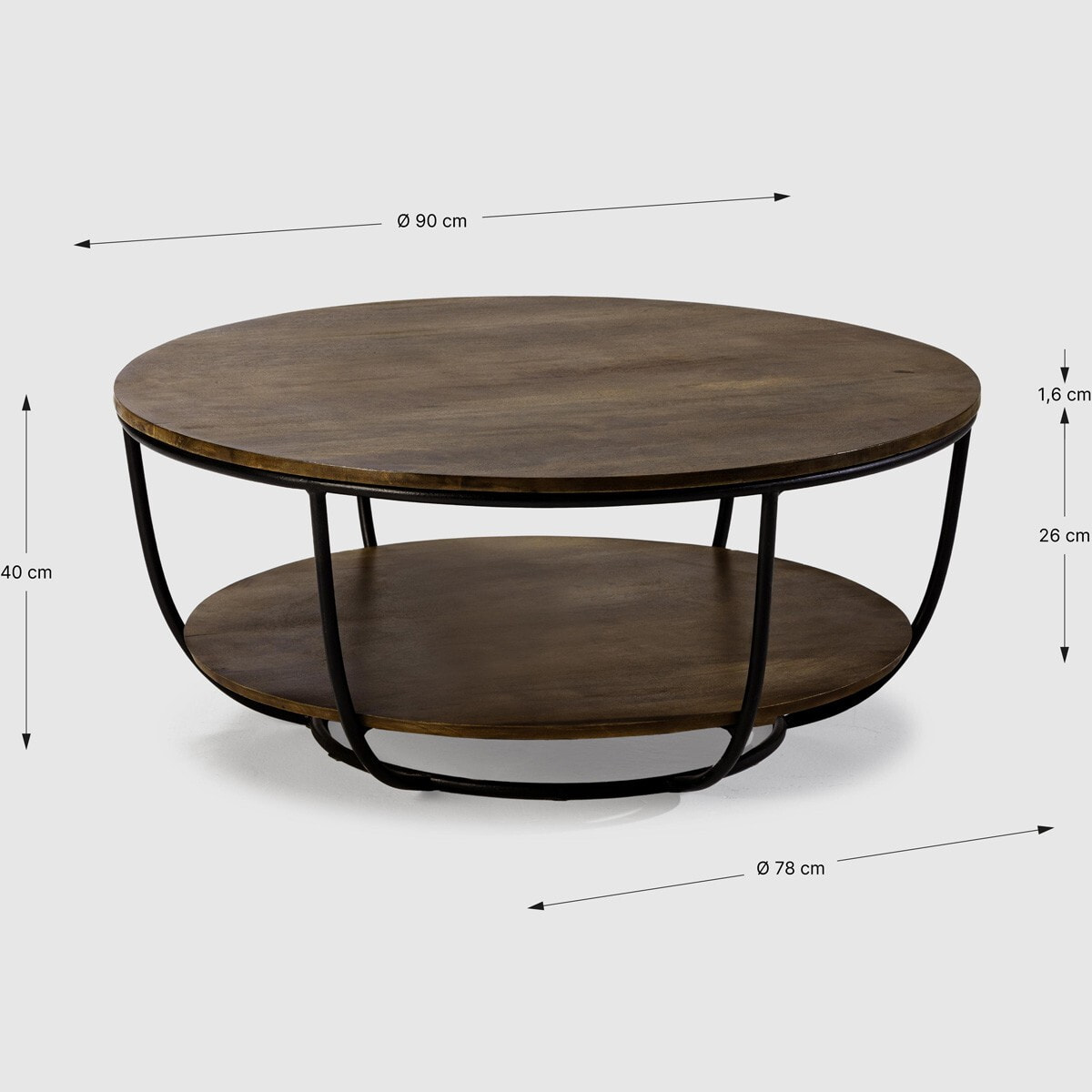 Table basse ronde en bois et métal - PANDORA