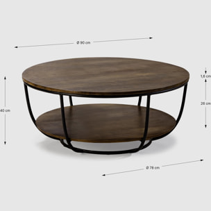 Table basse ronde en bois et métal - PANDORA