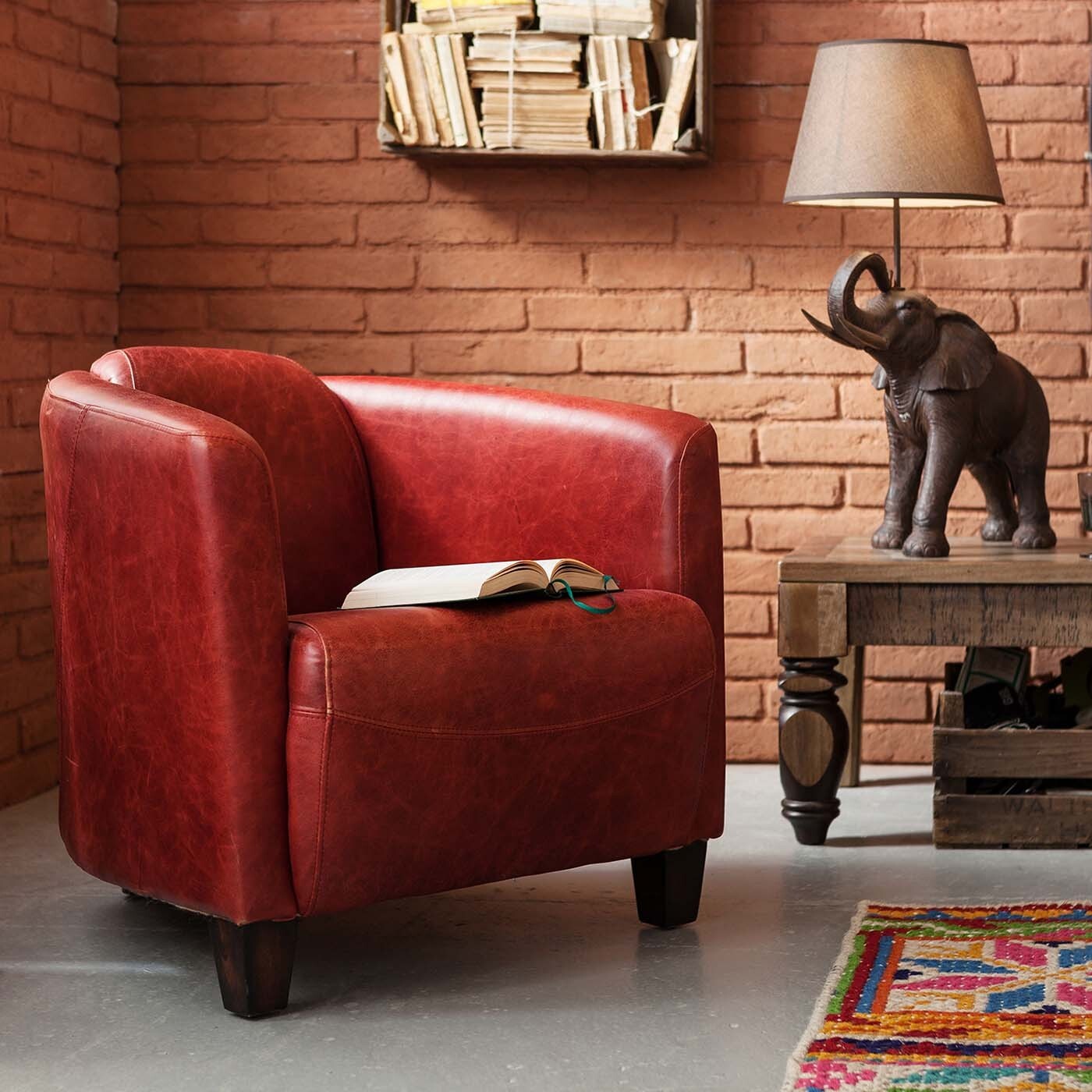 Fauteuil Cigar Lounge cuir rouge Kare Design