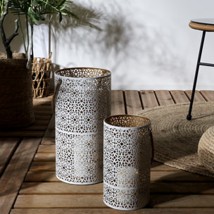 Lanterne Metal Ajoure Blanc Dore