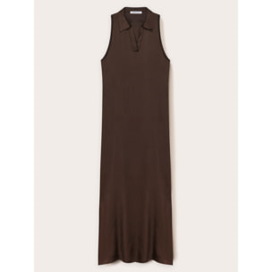 Motivi - Vestido largo con cuello de satén - Marrón