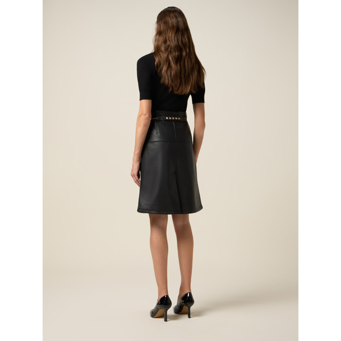 Oltre - Gonna linea ad A con cintura e catena - Nero