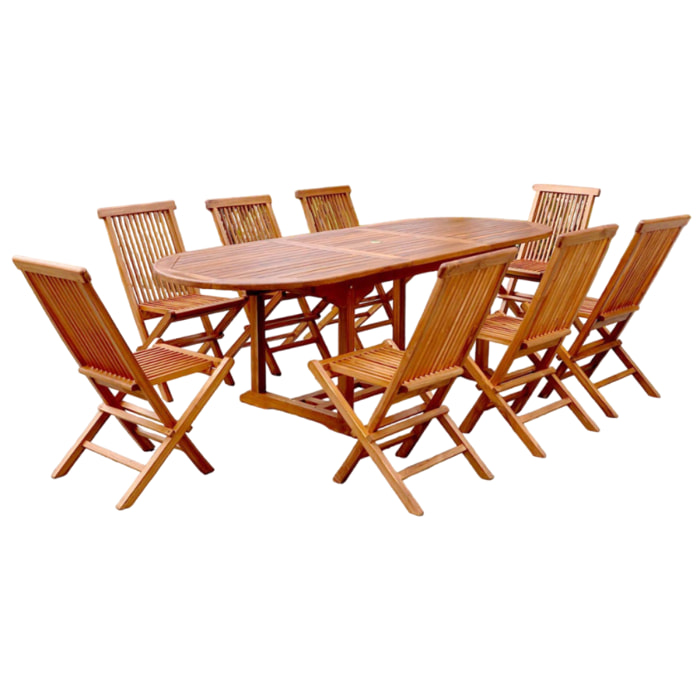 Salon de jardin Teck huilé 8 personnes - Table ovale + 8 chaises NARRA