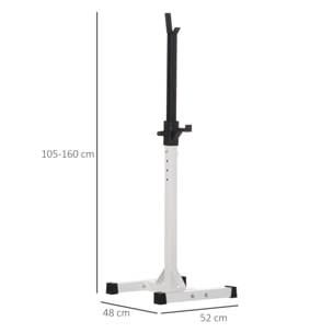 Soporte para Barras de Pesas Ajustable Estante de Acero para Levantamiento de Pesas Carga Máx. 150 kg Entrenamiento en Gimnasio Hogar 52x48x105-160 cm Blanco