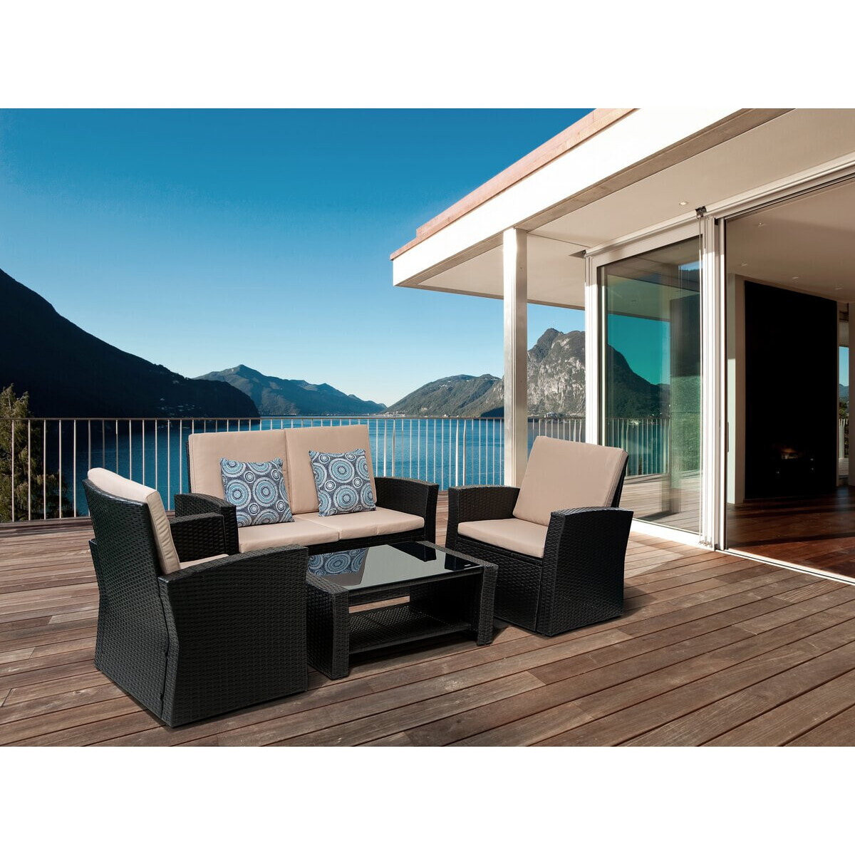 Ensemble de meubles de terrasse "Ilana" - 4 pièces - Osier - Noir