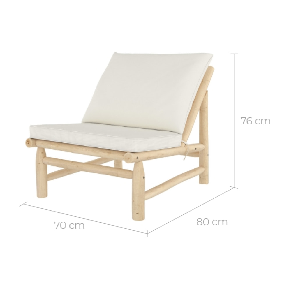 Fauteuil de jardin en teck et coussins blanc cassé - Makam