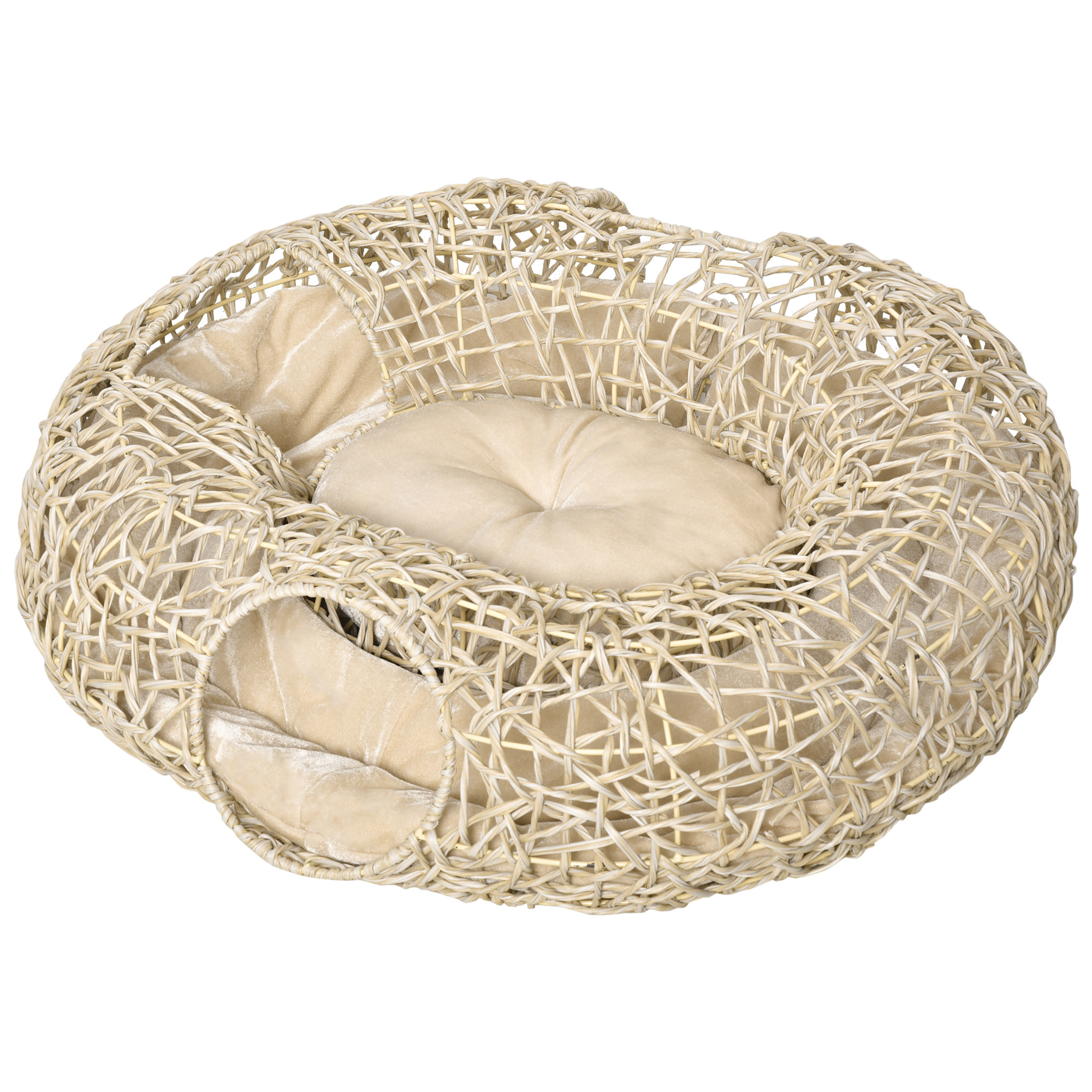 Cama para Gatos de Ratán 78x69x22 cm Cesta para Gatos Rolliza con Cojín Suave