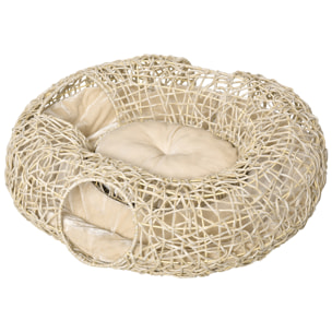 Cama para Gatos de Ratán 78x69x22 cm Cesta para Gatos Rolliza con Cojín Suave