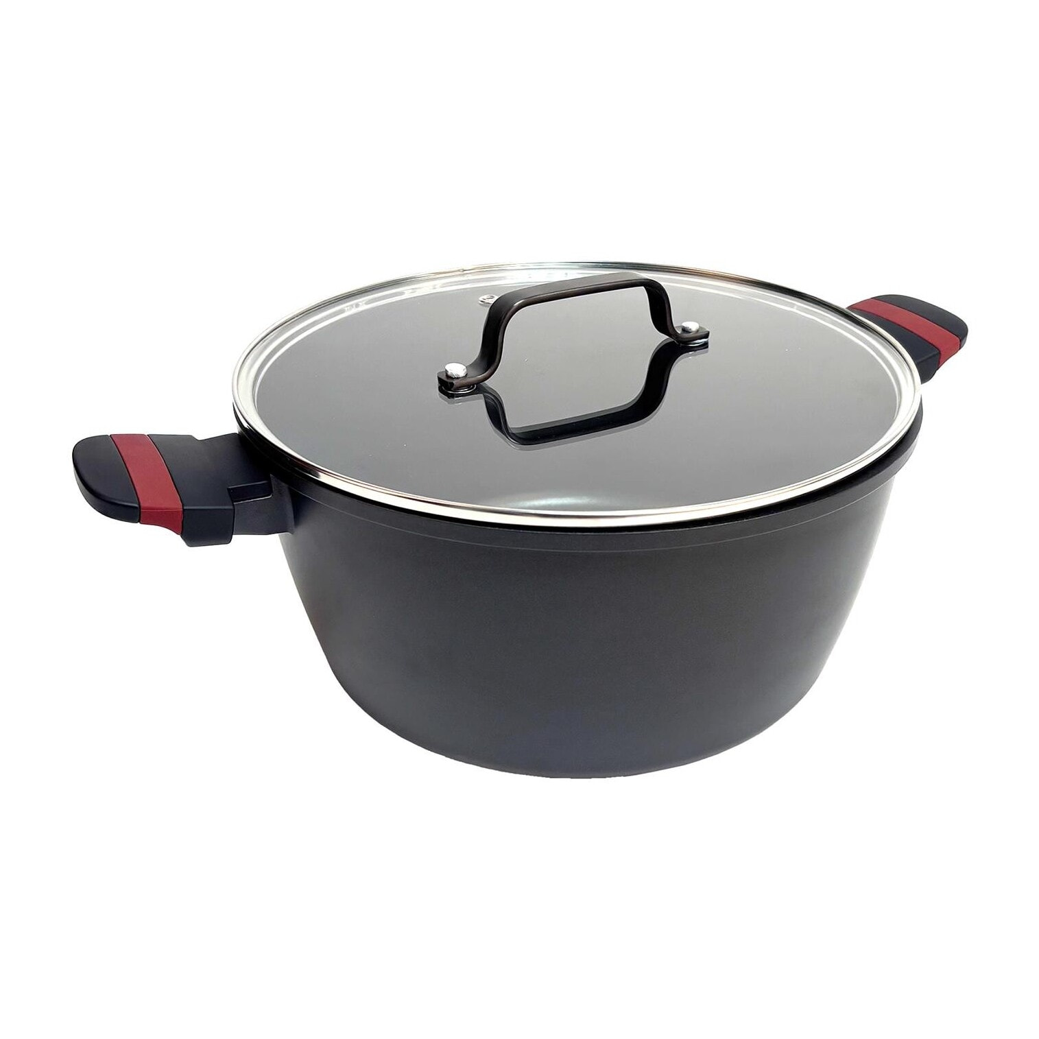 Cacerola con tapa en aluminio fundido de color negro, apta para inducción y antiadherente