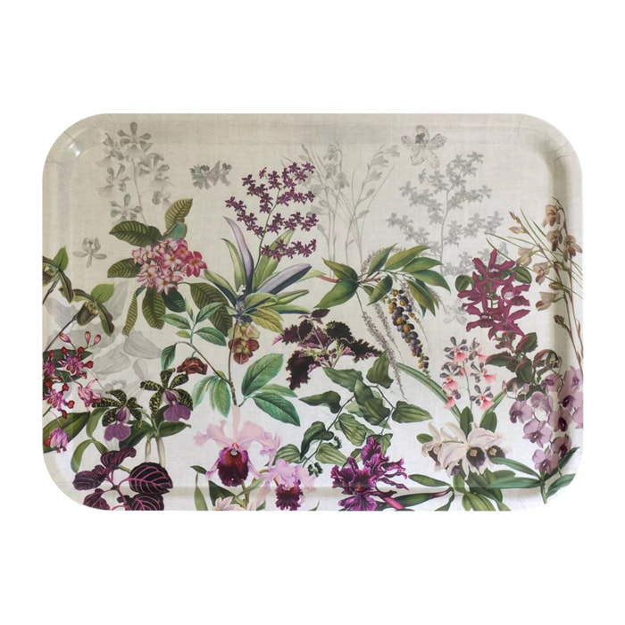 Plateau bois imprimé bordeaux vert Parfum d'orchidee grege