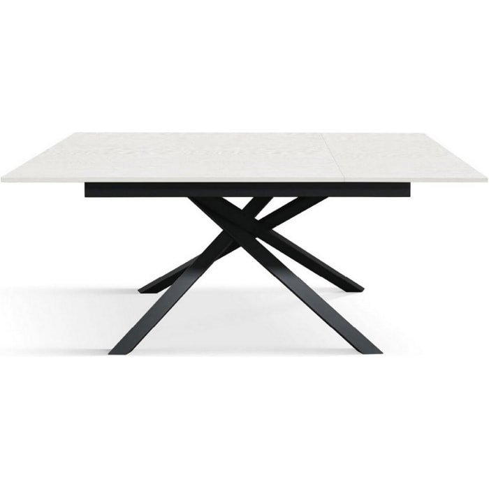 Tavolo VOLPAIA in legno, finitura bianco frassinato e base in metallo verniciato antracite, allungabile 160x90 cm - 210x90 cm