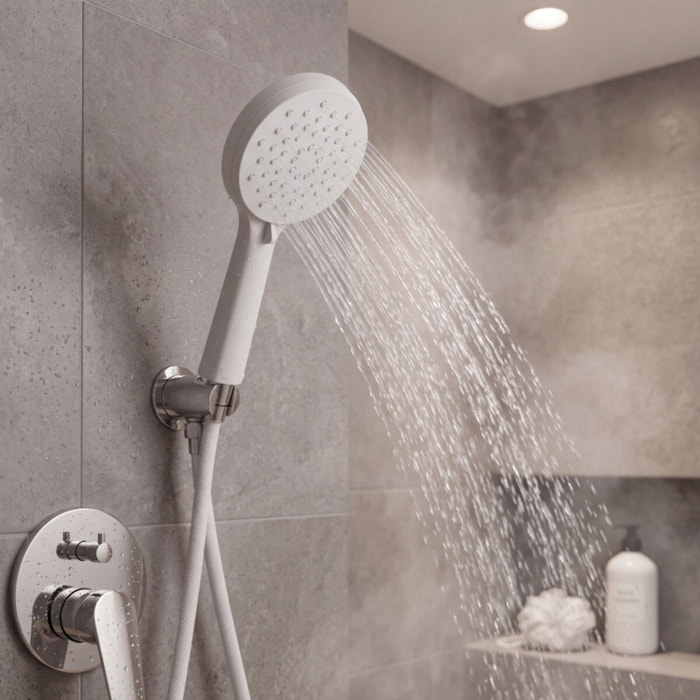 Pommeau de douche MSV Ezio Blanc matt – 3 fonctions – Économie d'eau 69 % – Ø 100 mm