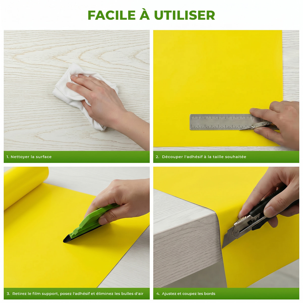 Rouleau adhésif décoratif Vinyle au Mètre - Jaune canari - Sticker Lavable Imperméable Mur Cuisine Meubles