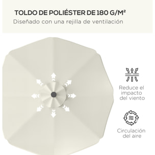 Sombrilla de Jardín Ø292x254 cm 32 Luces LED Solares Parasol de Terraza Manual Inclinable hasta 45° con 8 Varillas Impermeable y Rejillas de Ventilación para Patio Balcón Crema