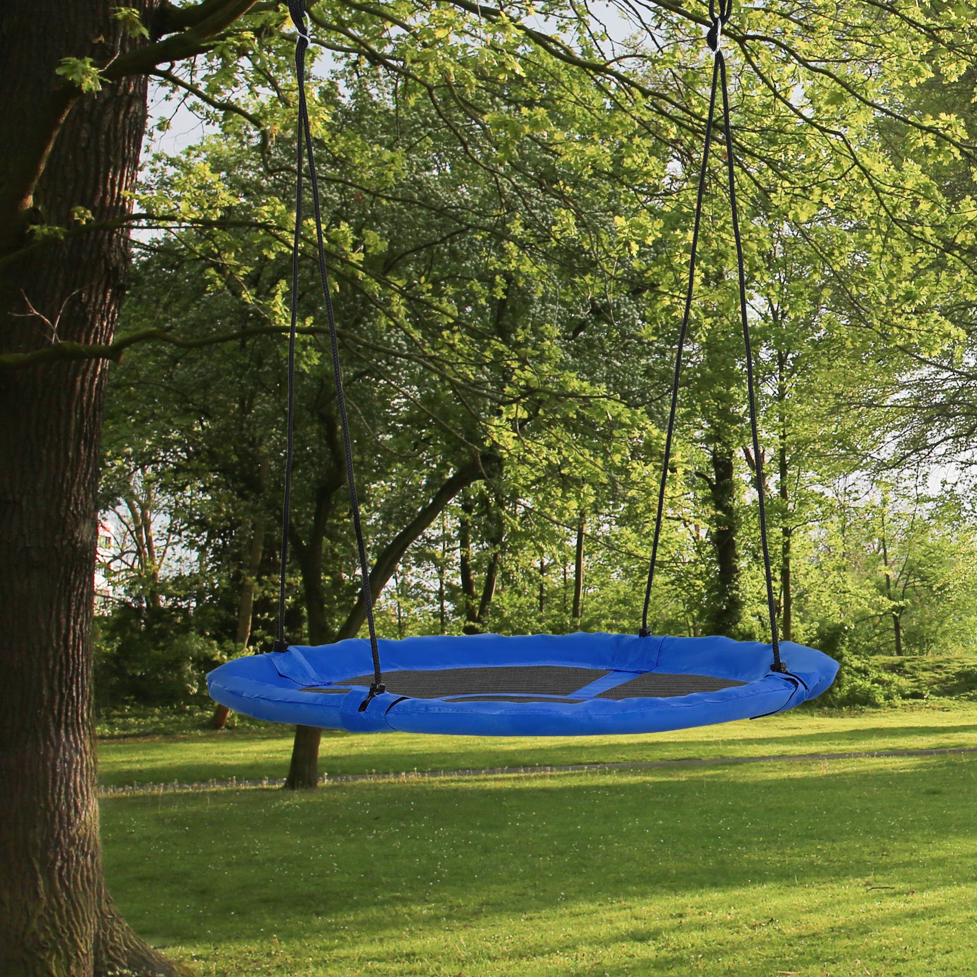 Balançoire nid d'oiseau ronde Ø 110 cm 4 anneaux inclus bleu