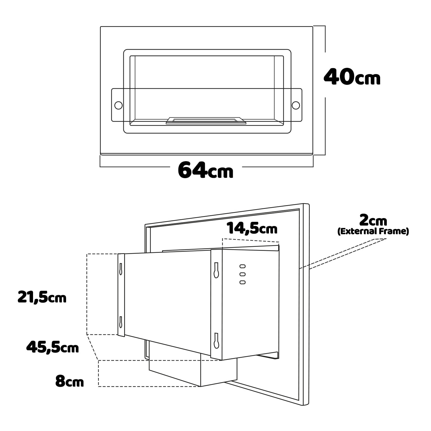 Adriano - Caminetto a bioetanolo da incasso con 1 bruciatore da 1.5L 64x40cm nero