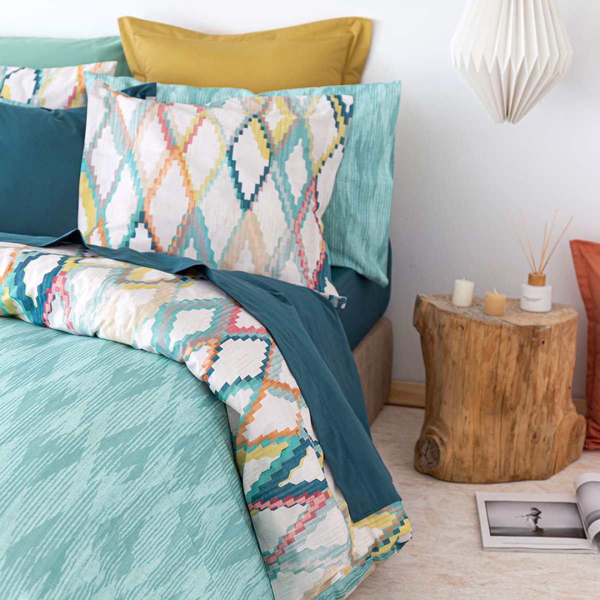 Housse de couette réversible en coton IBOR - vert - vendue seule