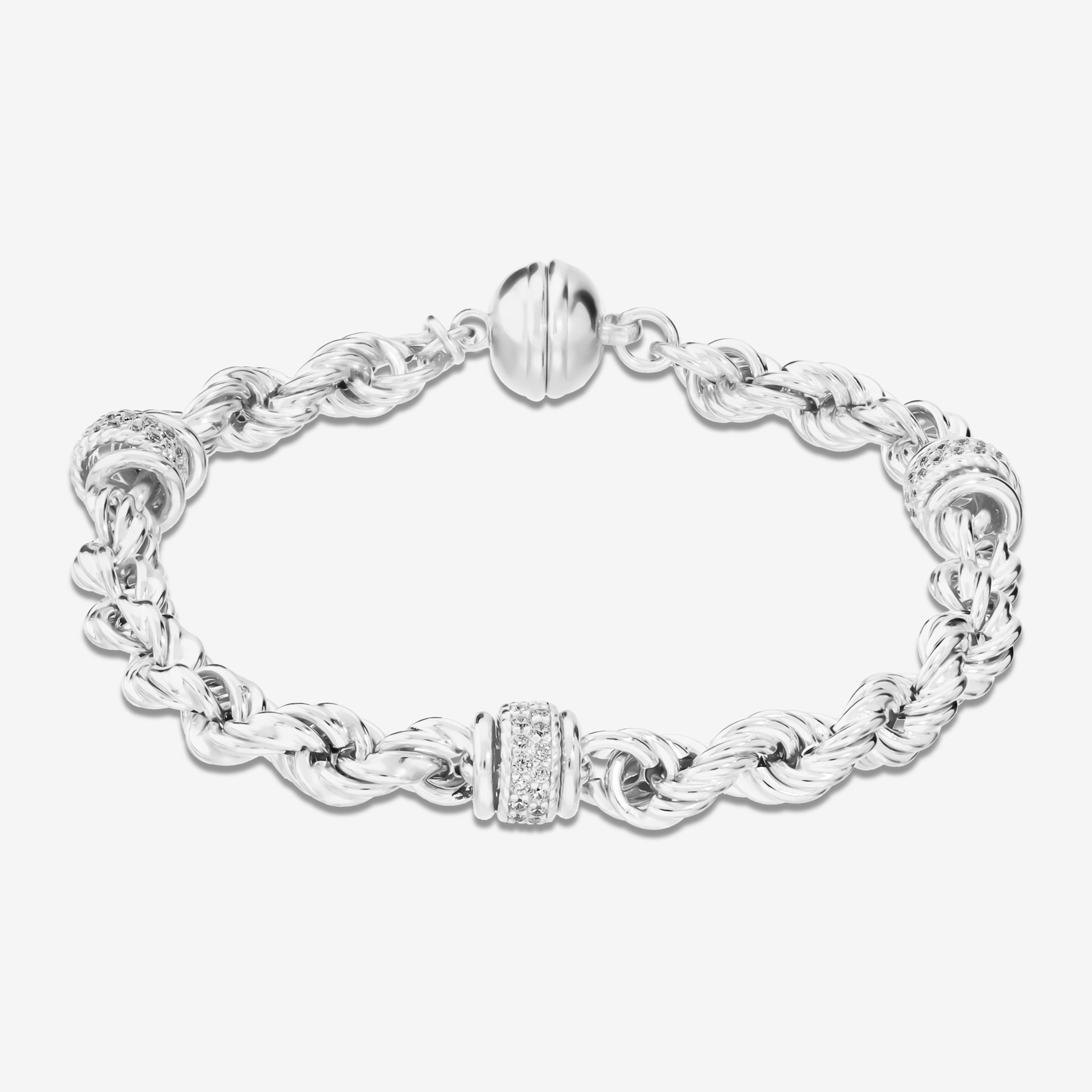 Bracciale in Argento 925 con Maglia a Corda Intrecciata e Pavé di Cubic Zirconia