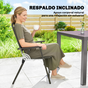 Juego de 4 Sillas de Jardín Exterior Plegables, Sillas Terraza Exterior con Reposabrazos, Respaldo y Asiento de PP, Marco Metálico, 55x63x93 cm, Marrón