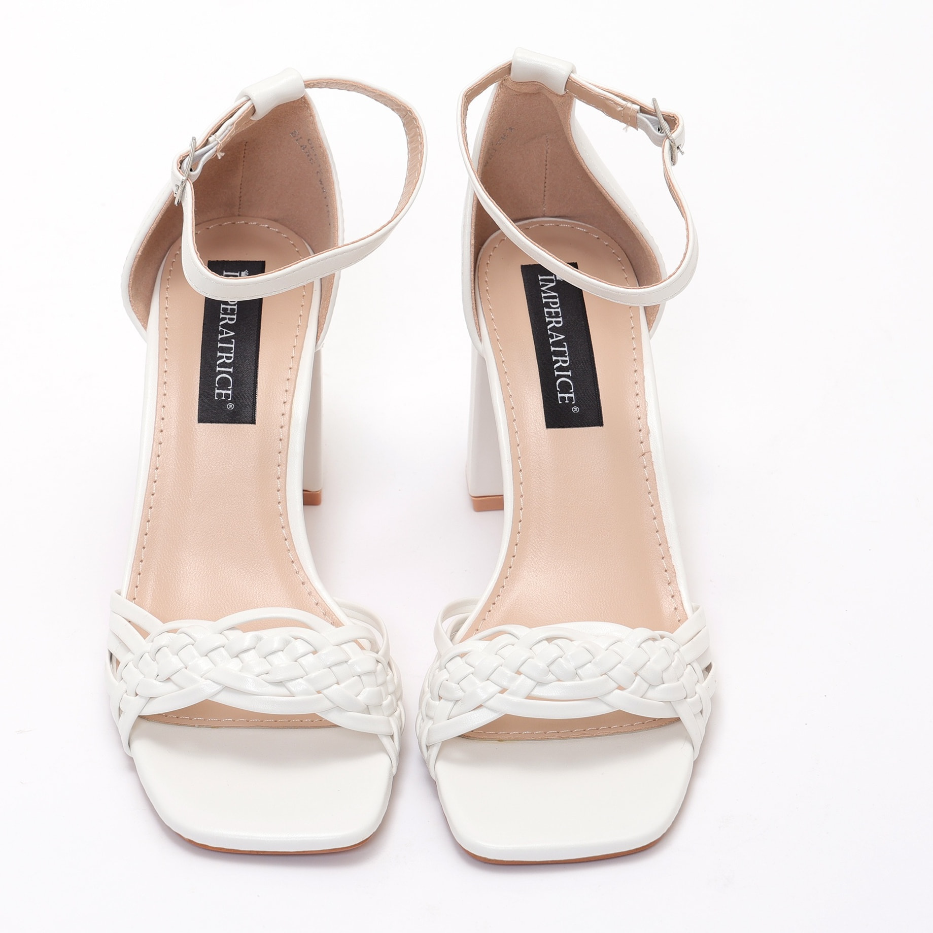 Sandali in simil pelle con fascia intrecciata e tacco alto comodo