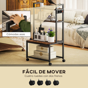 Soporte para Impresora con Estación de Carga Mueble para Impresora de 4 Niveles con Ruedas y Marco Metálico para Oficina Casa Escuela Marrón Rústico