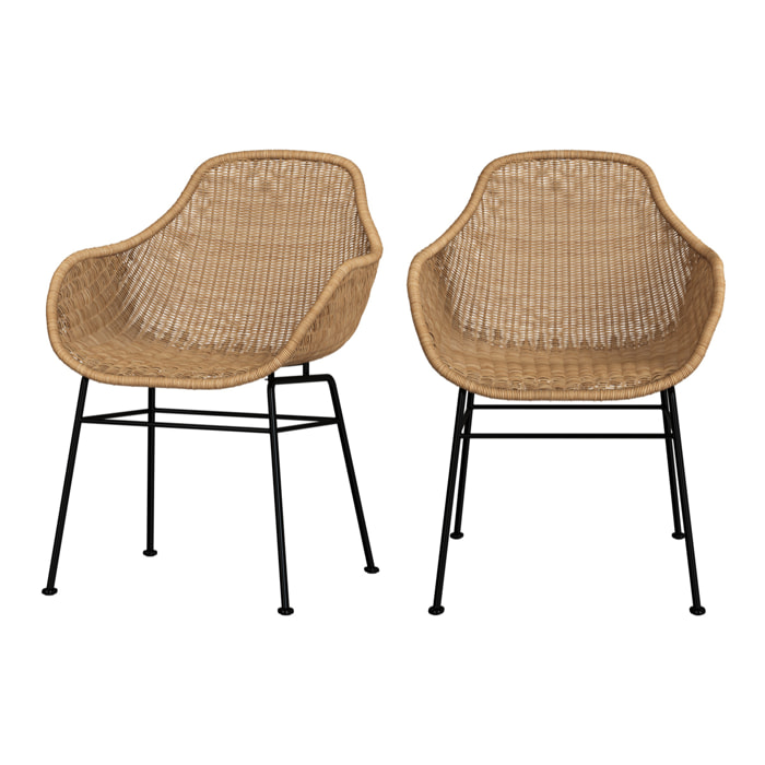 Lot de 2 chaises en résine tressée naturelle - Carmela