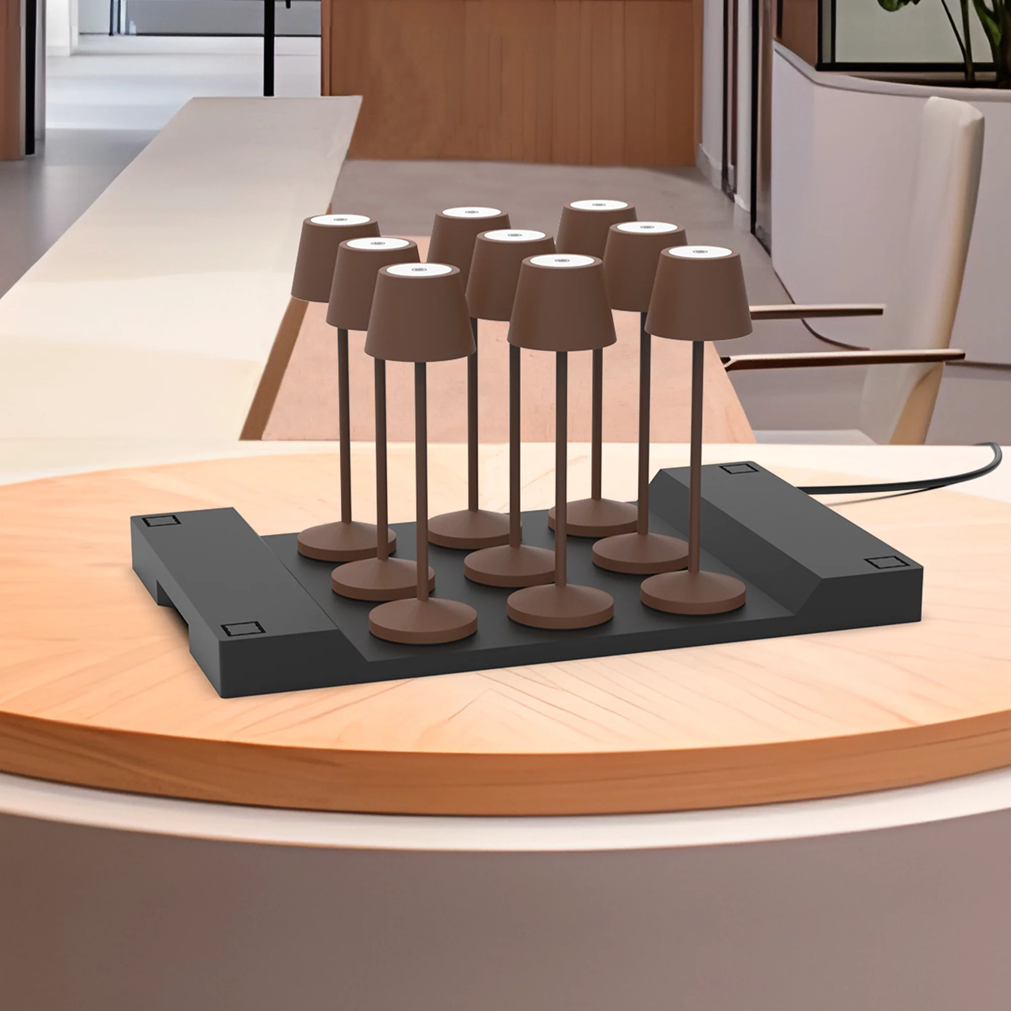 9 Lampes de table EMILY Rouille + base de chargement