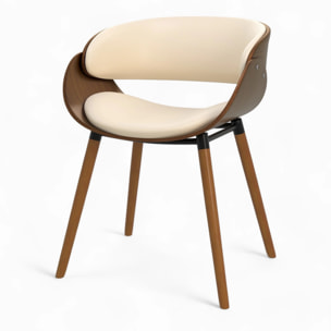 Table et chaises 8 personnes en cuir synthétique beige et bois - Surdiman