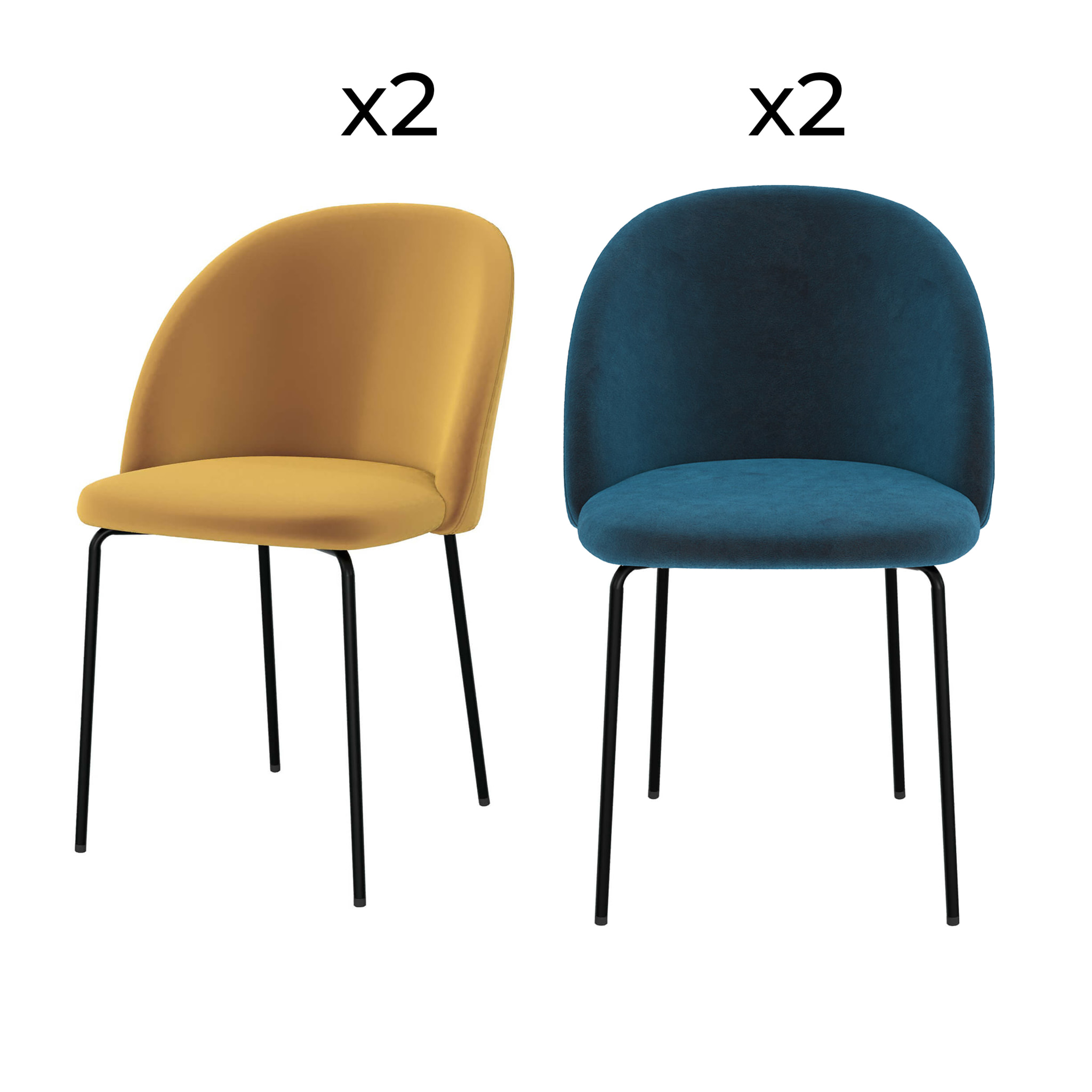 Pack 4 chaises Karl en velours jaune et bleu