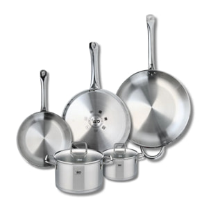 Ensemble de 3 Poêles de cuisson 24, 28 et 32 cm et 2 faitouts 14 et 20 cm Elo Profi Citrin