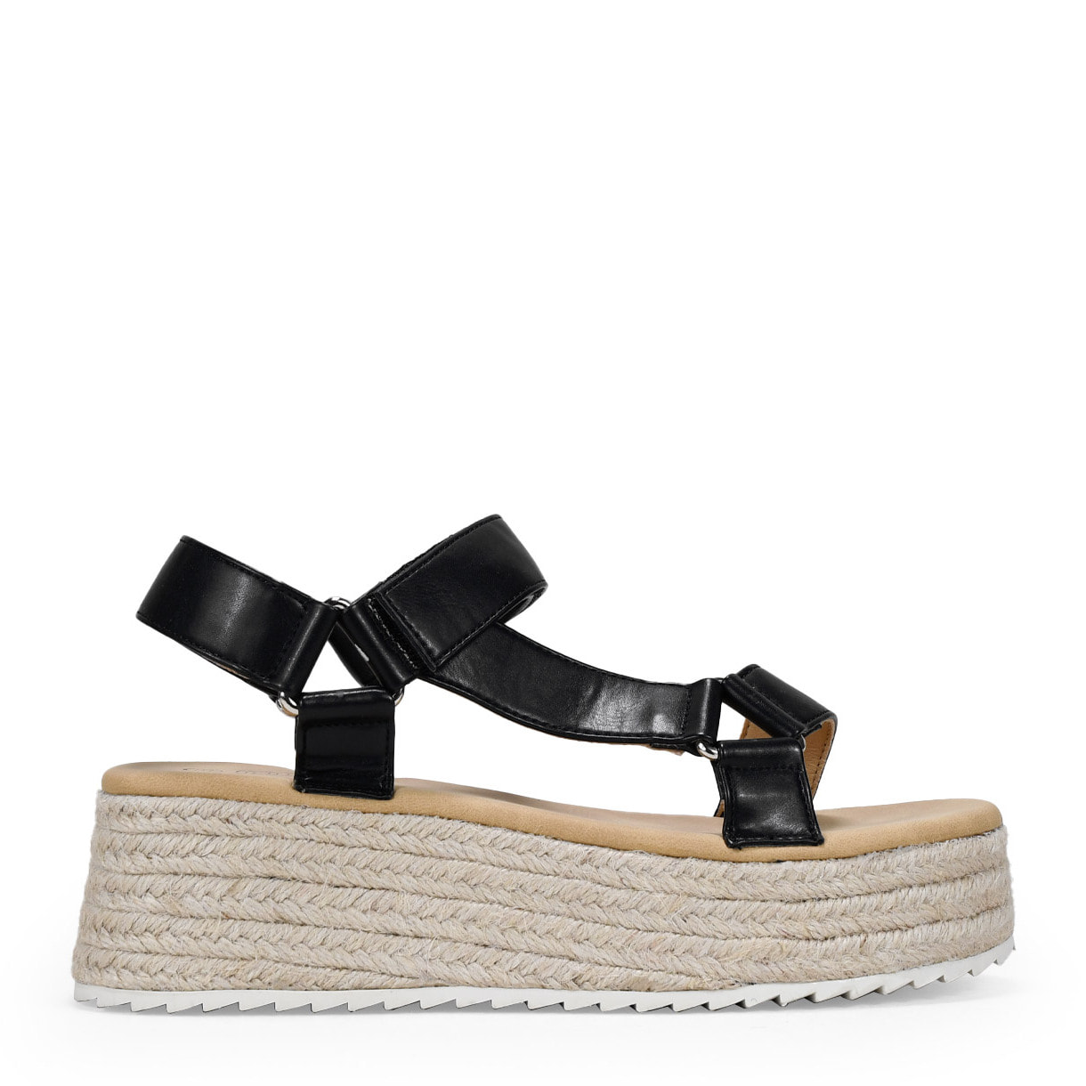 Sandalias deportivas negras con plataforma de esparto