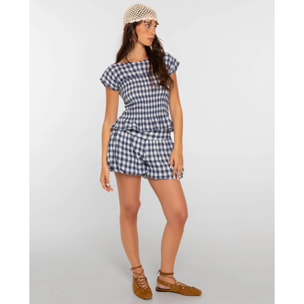 Blusa de mujer con nido de abeja y cuadros