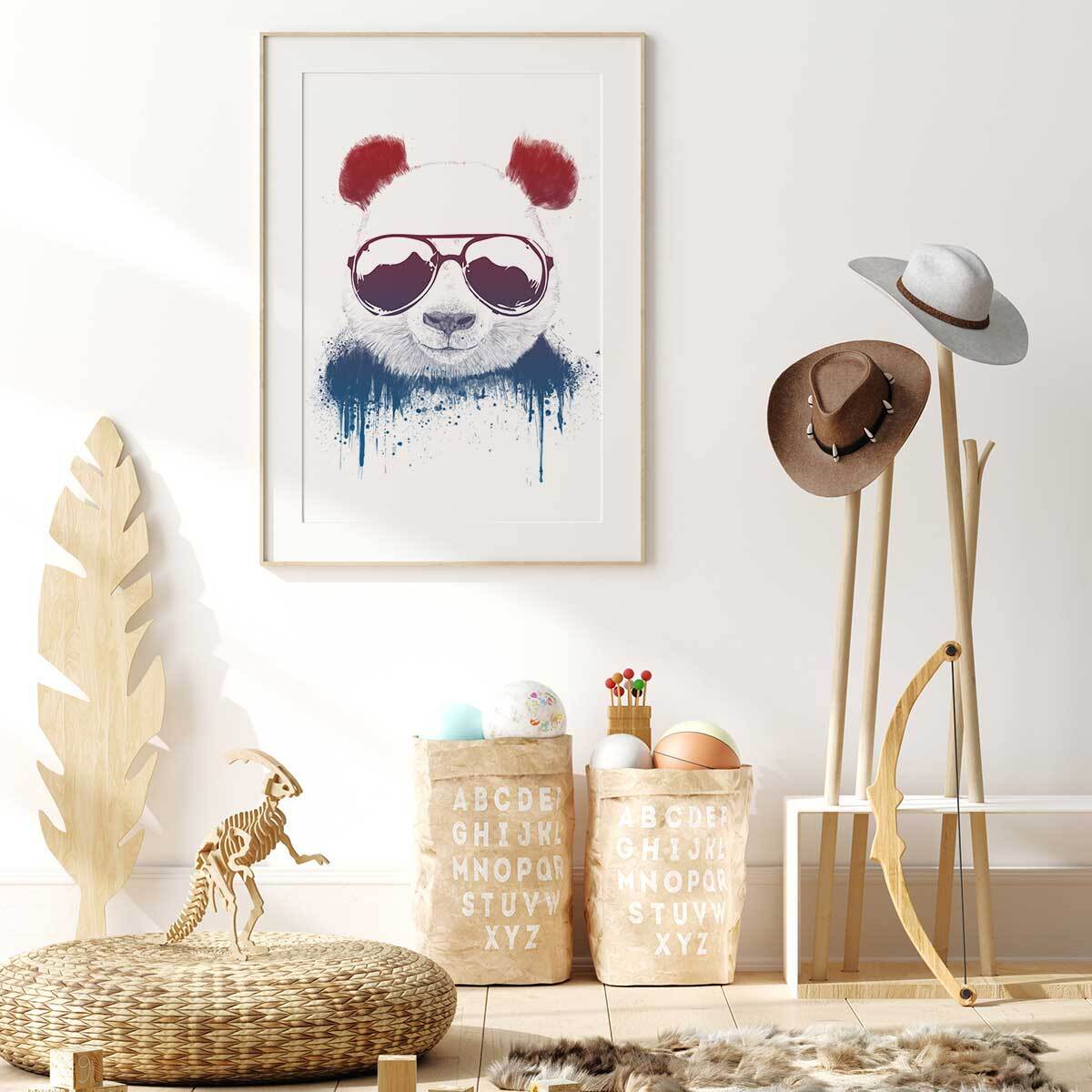 Affiche enfant panda Affiche + cadre en bois - Chêne